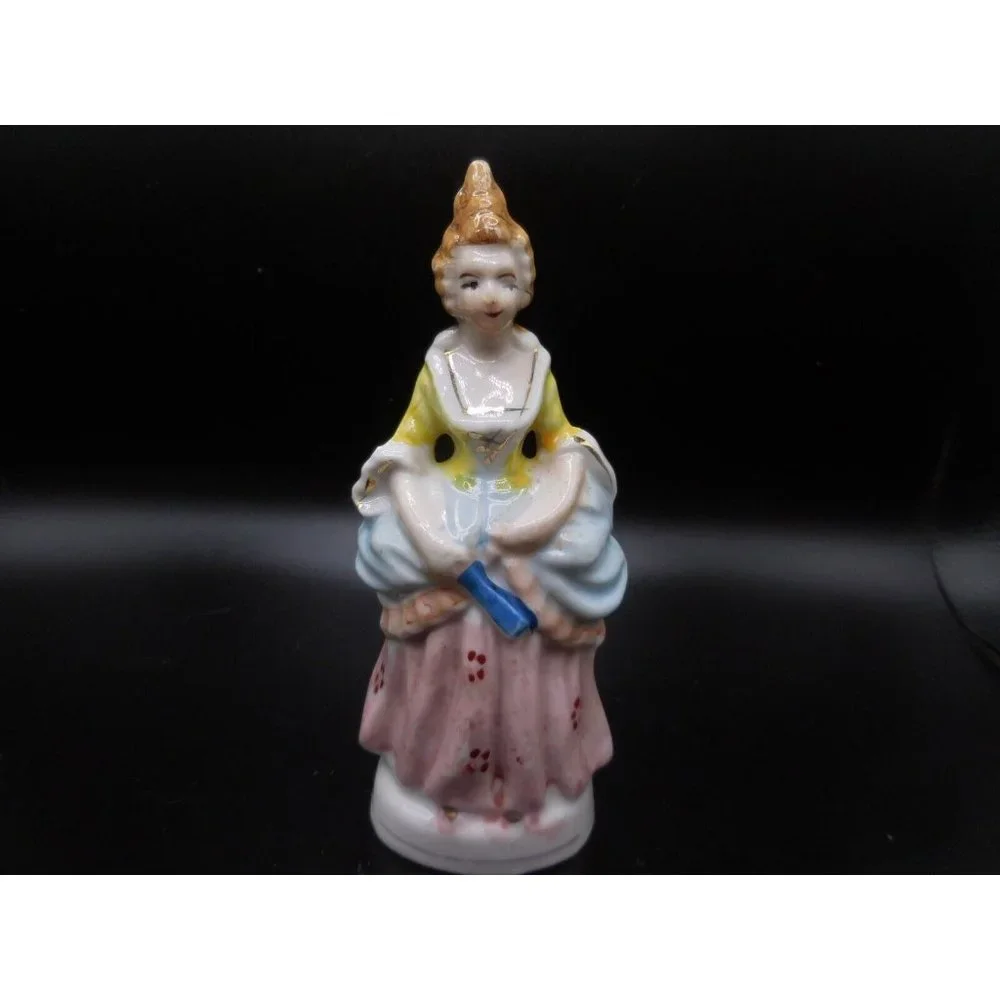 Vintage Occupied Japan Colonial Woman Figurine Pink Skirt Yellow Top 5 1/4